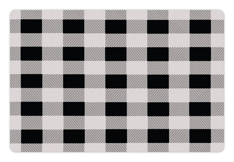 Lunarable Plaid Pet Mat for Food and Water, Monochrome Traditional Lumberjack Pattern Repating Checkered Squares Design, Non-Slip Rubber Mat for Dogs and Cats, 18" X 12", Grey Black - Image 1